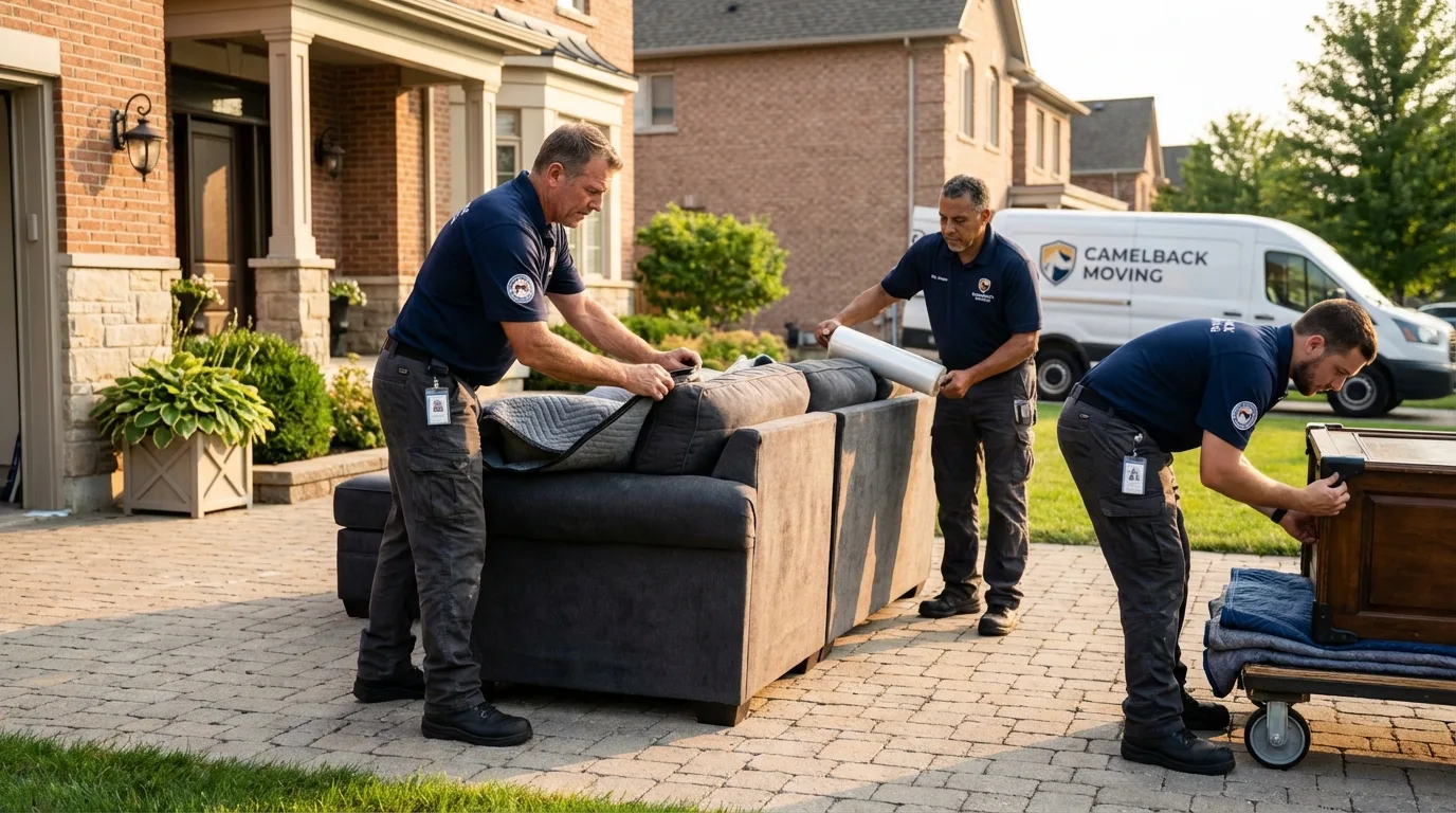 Large estate moving crew wrapping furniture in Midway City, CA