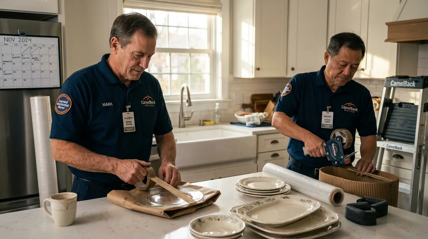 Professional crew packing kitchen dishware in Midway City, CA